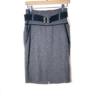 NWT three pink hearts grey belted straight pencil skirt size 7 B192